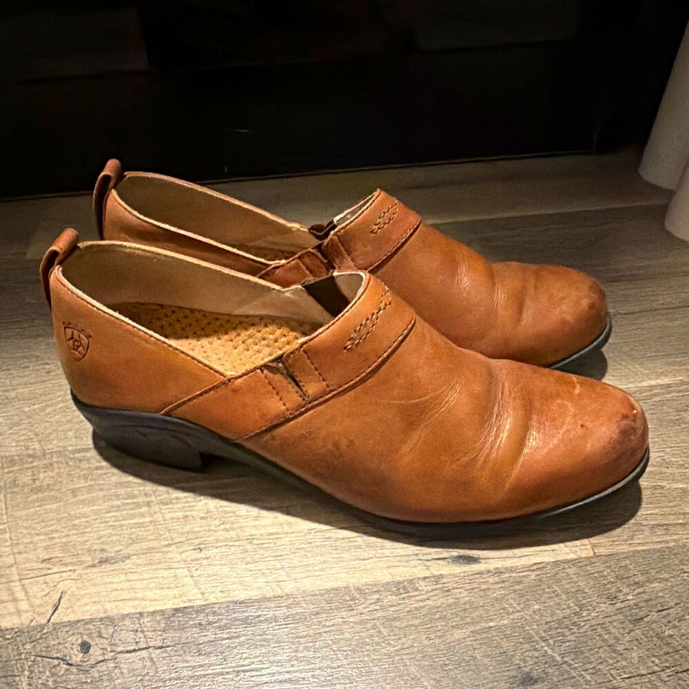 Ariat Women's Brown Leather Slip On Clogs Shoes Comfort Loafers Size 10B 7.5M